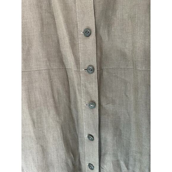 Flax Green Linen Lagenlook Coastal Grandma Long Sleeve Button Front Blouse Small - Picture 6 of 12